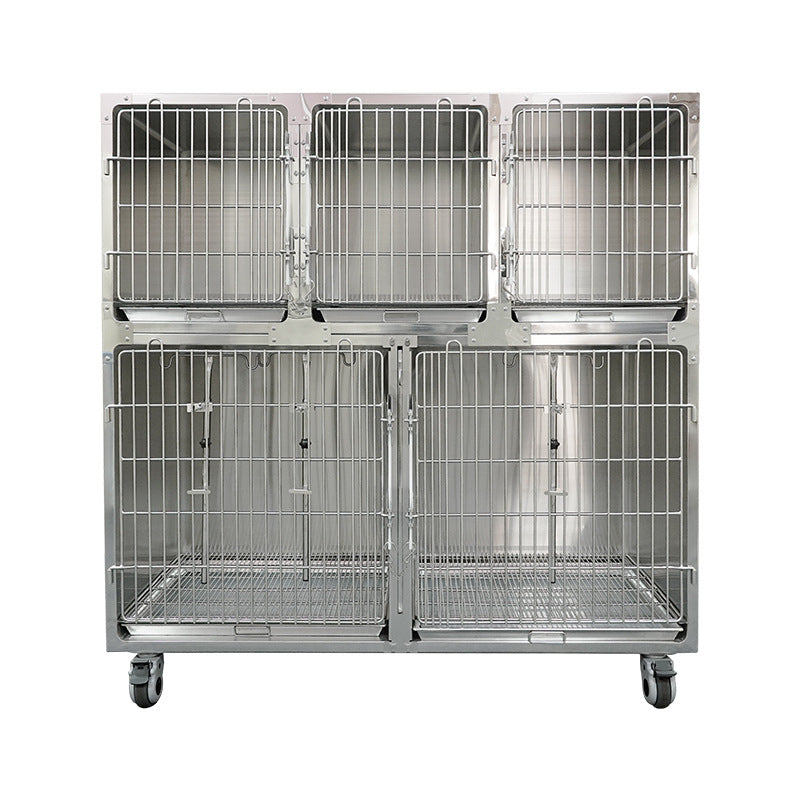 PG-0463    Stainless steel double five-compartment cat cage Pet store foster breeding isolation bin Animal hospital infusion hospital cage