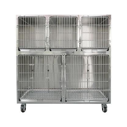 PG-0463    Stainless steel double five-compartment cat cage Pet store foster breeding isolation bin Animal hospital infusion hospital cage