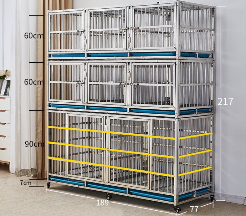 PG-0446   189  Three-Deck & Eight Rooms Veterinary Stainless Steel Dog Kennel Cages Equipment Animal Cages