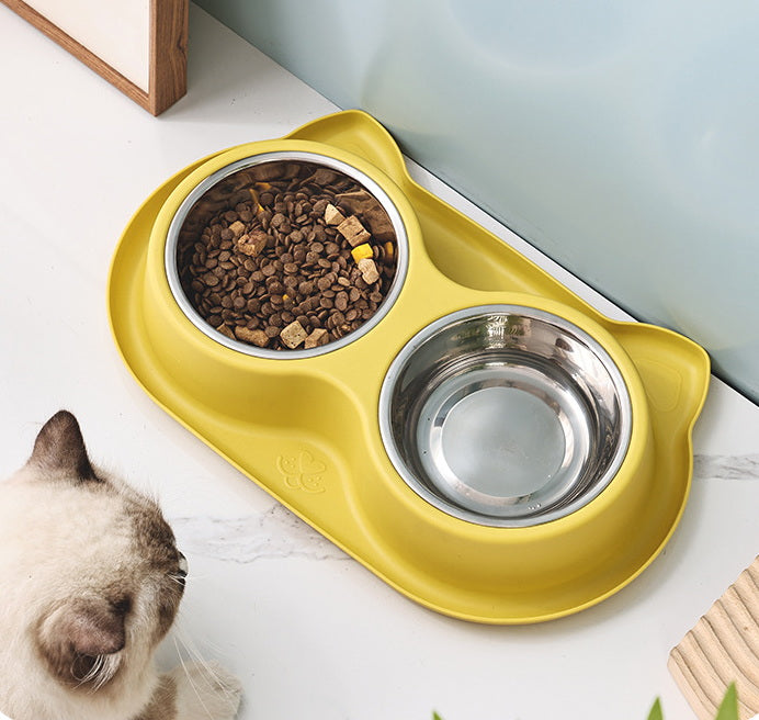 PG-0325 Tigelas de água e comida para cães de estimação Conjunto de tigelas de aço inoxidável com alimentador lento Tapete antiderrapante - sem derramamento e design durável 