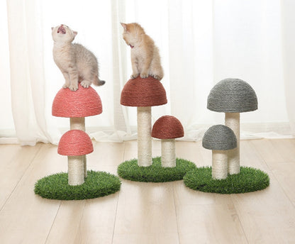 Cat Scratching Post, Mushroom Tall Cat Scratcher Featuring with Natural Sisal Scratching Poles and Interactive Toy Ball for Kittens and Small Cats