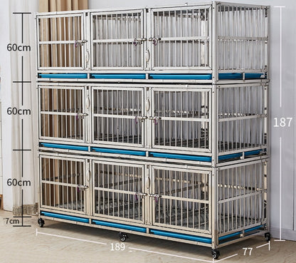 PG-0447   189  Three-Deck & Nine Rooms Veterinary Stainless Steel Dog Kennel Cages Equipment Animal Cages