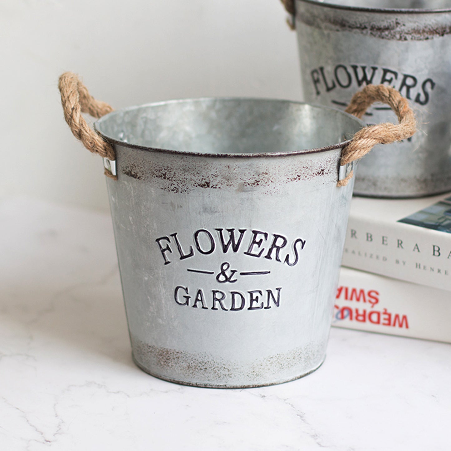 Metal Zinc Flowers&Garden Pots Garden Galvanized Bucket With Rope Handles