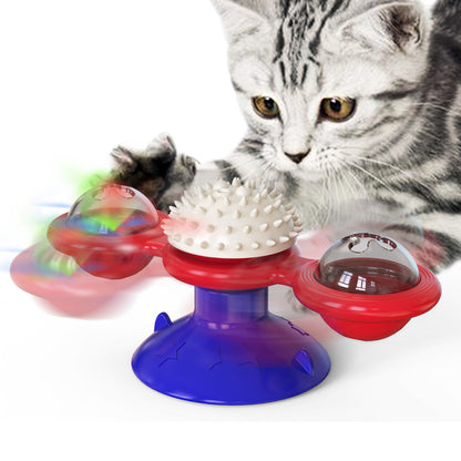 Windmill Cat Toys for Indoor Cats, Interactive Chew Toys with Catnip, Toothbrush Funny Kitten Toys Cats Hair Brush Turntable Massage Scratching Tickle Toy with Suction Cup