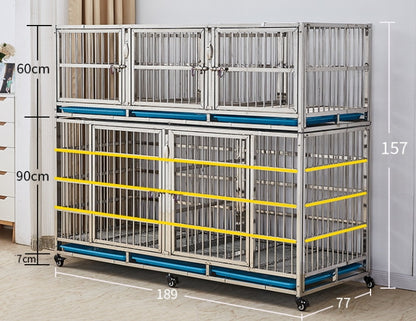 PG-0448   189  Two-Deck & Five Rooms Veterinary Stainless Steel Dog Kennel Cages Equipment Animal Cages