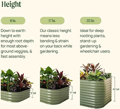 PG-0241  17" Tall 9 in 1 Metal Raised Planter Bed for Vegetables Flowers Ground Planter Box