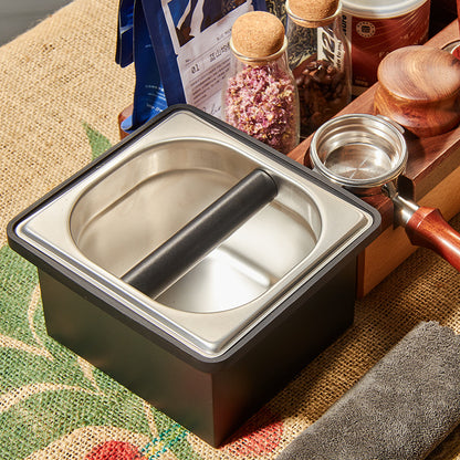 PG-0131 Coffee Knock Box, Stainless Steel Dump Bin Espresso Knock Box for Coffee Grounds with Removable Non-Slip Base Shock-Absorbent