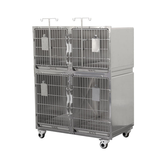 PG-0464    Stainless steel double four-compartment cat cage Pet store foster breeding isolation bin Animal hospital infusion hospital cage