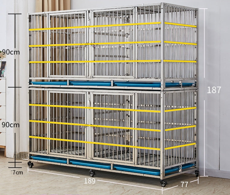 PG-0449   189  Two-Deck & Four Rooms Veterinary Stainless Steel Dog Kennel Cages Equipment Animal Cages