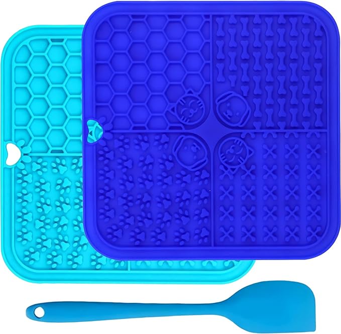 PG-0302  Licking plate & Scraper  Licking Mat for Dogs & Cats 2Psc Slow Feeder Dog Bowls Premium Licking Mat with Suction Cups for Dog&Cat Boredom Reducer Anxiety Relief Perfect for Bathing Grooming