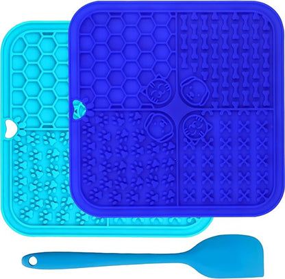 PG-0302  Licking plate & Scraper  Licking Mat for Dogs & Cats 2Psc Slow Feeder Dog Bowls Premium Licking Mat with Suction Cups for Dog&Cat Boredom Reducer Anxiety Relief Perfect for Bathing Grooming