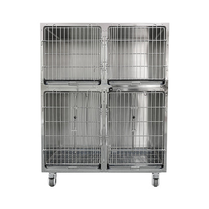 PG-0464 Gaiola para gatos com quatro compartimentos em aço inoxidável, gaiola para animais de estimação, caixa de isolamento para criação de animais, infusão hospitalar 