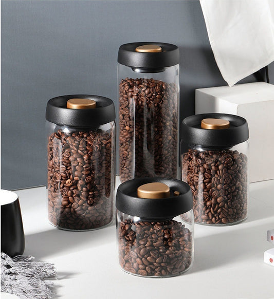 PG-0187  High Borosilicate Glass Kitchen Storage Jars, Coffee Canisters with Airtight Lid Seal, Food Storage Containers