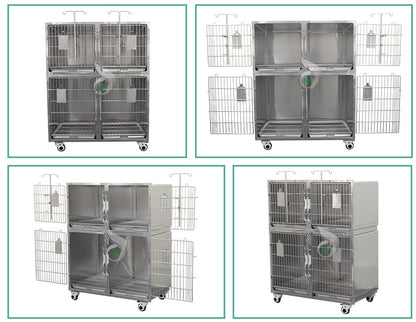 PG-0464 Gaiola para gatos com quatro compartimentos em aço inoxidável, gaiola para animais de estimação, caixa de isolamento para criação de animais, infusão hospitalar 