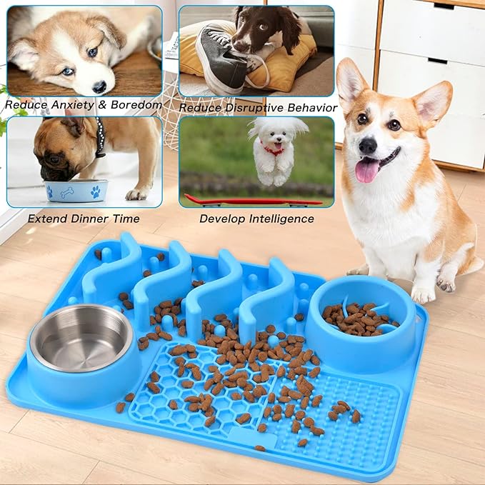 PG-0312   Slow Feeder Bowl Lick Mat for Dogs, Silicone Interactive Pet Food Mat Feeding Licking Pad for Large/Medium/Small Breed Dogs Cats, Bloat Stop Anxiety Relief Healthy Eating Puzzle Mat with Suction Cups