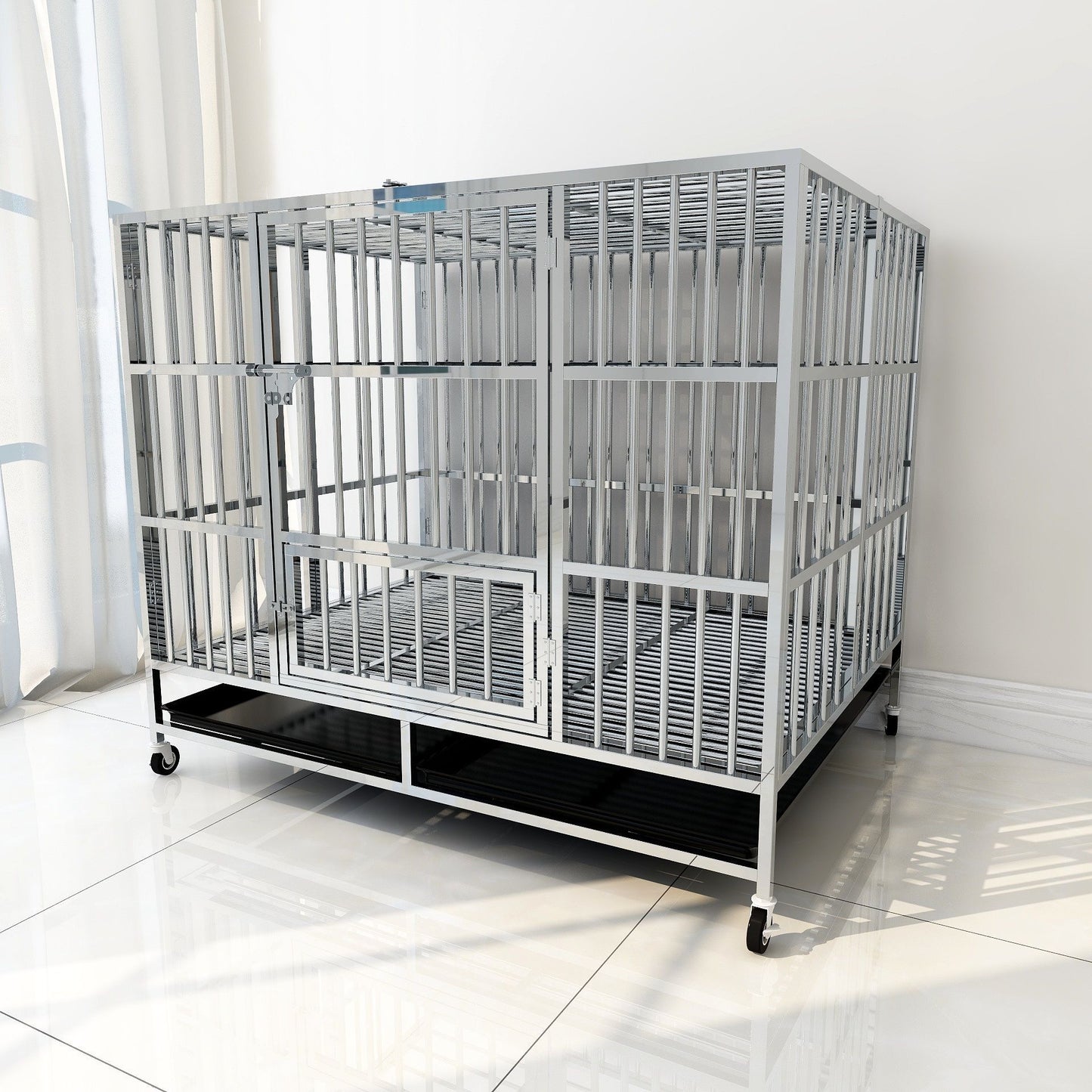 PG-0453   Foldable Stainless steel dog cage Series Large dog folding small dog square kennel with toilet indoor pet cage