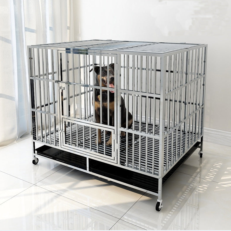 PG-0456   Foldable Stainless steel dog cage With feeding door Series Large dog folding small dog square kennel with toilet indoor pet cage