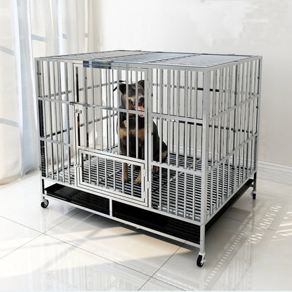 PG-0456 Gaiola dobrável de aço inoxidável para cães com porta de alimentação Série Grande cão dobrável pequeno canil quadrado com banheiro interno gaiola para animais de estimação 