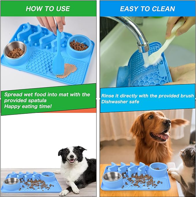 PG-0312   Slow Feeder Bowl Lick Mat for Dogs, Silicone Interactive Pet Food Mat Feeding Licking Pad for Large/Medium/Small Breed Dogs Cats, Bloat Stop Anxiety Relief Healthy Eating Puzzle Mat with Suction Cups