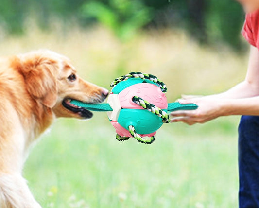 Bola de futebol de brinquedos para cães com alças, presentes de aniversário para filhotes, interativo para cabo de guerra, bolas duráveis ​​para cães pequenos e médios 