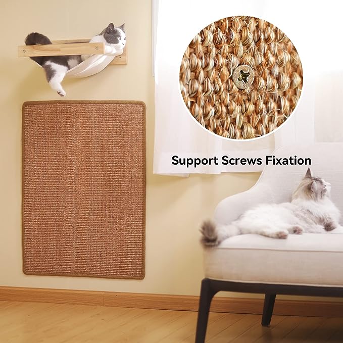 PG-0291  Cat Scratcher Mat, Natural Sisal Cat Scratch Mats, Horizontal Cat Floor Scratching Pad Rug with Sticky Velcro Tapes, Protect Couch and Carpets