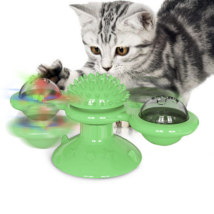 Windmill Cat Toys for Indoor Cats, Interactive Chew Toys with Catnip, Toothbrush Funny Kitten Toys Cats Hair Brush Turntable Massage Scratching Tickle Toy with Suction Cup