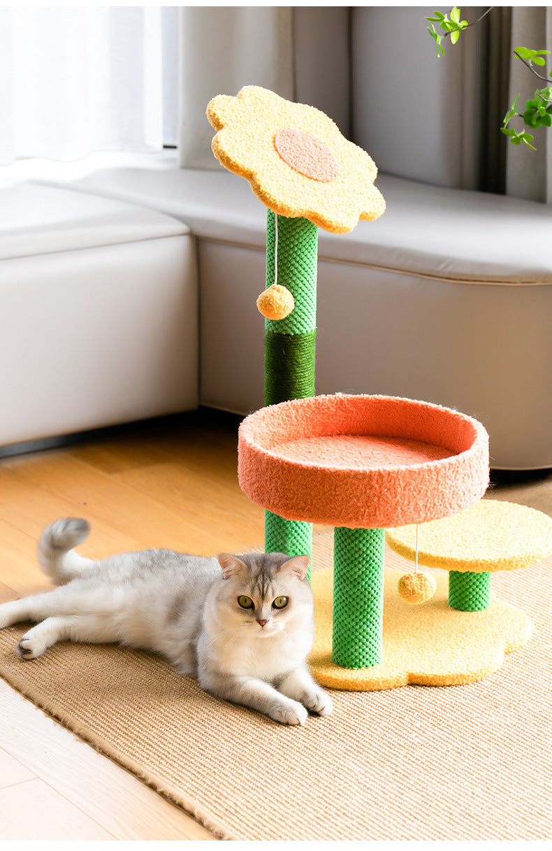 Warm nest flower cat climbing cat scratching post cat nest integrated rope cat shelf cat jump large cat cat toy cat tree