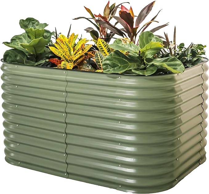 PG-0246 jardim 32 "4 em 1 Kits de cama de jardim elevada extra alta Caixa de plantador elevada modular para vegetais Flores Frutas Jardim elevado de metal oval 