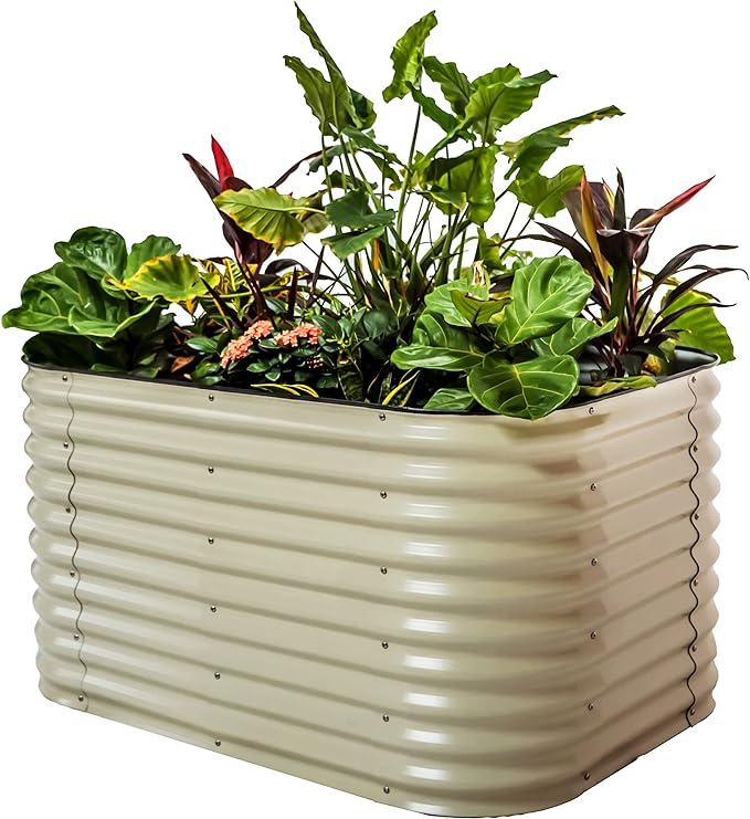 PG-0247   garden 32" 6 in 1 Extra Tall Raised Garden Bed Kits  Modular Raised Planter Box for Vegetables Flowers Fruits Oval Metal Raised Garden