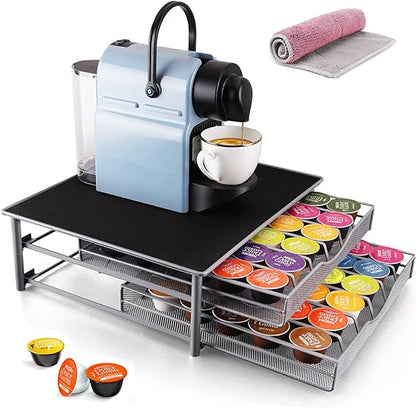 PG-0178  Coffee Pod Drawer, 72 Pod Capacity Rack Holder, Compatible with Dolce Gusto, 2-tier Coffee Pods Storage Organizer for Office Home Kitchen Counter