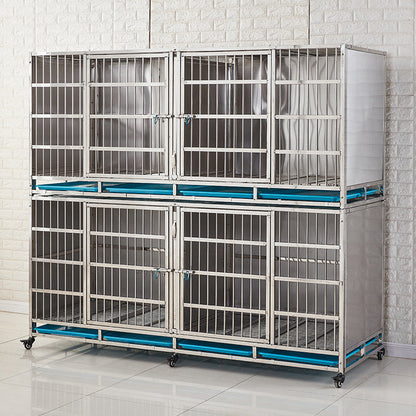 PG-0413   125C  double decks & Two Rooms Veterinary Stainless Steel Dog Kennel Cages Equipment Animal Cages