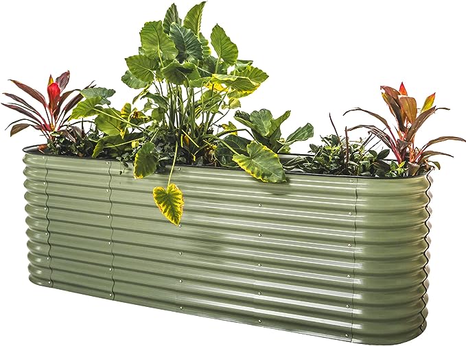 PG-0248 jardim 32 "9 ​​em 1 Kits de cama de jardim elevada extra alta Caixa de plantador elevada modular para vegetais Flores Frutas Jardim elevado de metal oval 