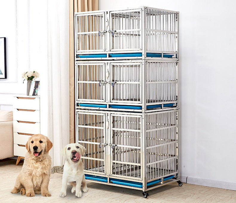 PG-0446   189  Three-Deck & Eight Rooms Veterinary Stainless Steel Dog Kennel Cages Equipment Animal Cages