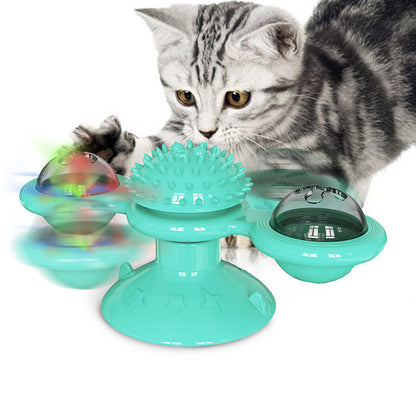 Windmill Cat Toys for Indoor Cats, Interactive Chew Toys with Catnip, Toothbrush Funny Kitten Toys Cats Hair Brush Turntable Massage Scratching Tickle Toy with Suction Cup