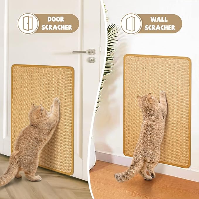 PG-0291  Cat Scratcher Mat, Natural Sisal Cat Scratch Mats, Horizontal Cat Floor Scratching Pad Rug with Sticky Velcro Tapes, Protect Couch and Carpets