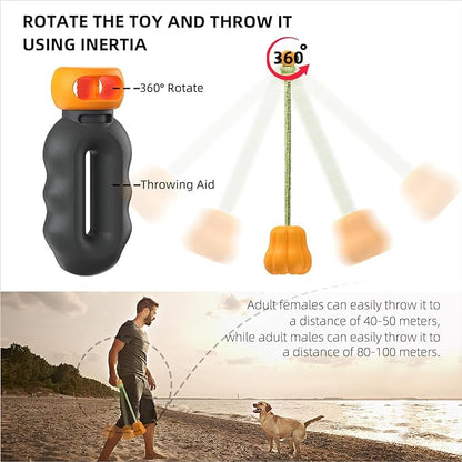 Dog Rope Toys Ball on Rope, Training Ball with Rope Thrower for Fetch, Tug of War Dog Toy Interactive Exercise and Reward Toy for Large Medium Small Breeds, Durable Rubber Dog Chew Toy