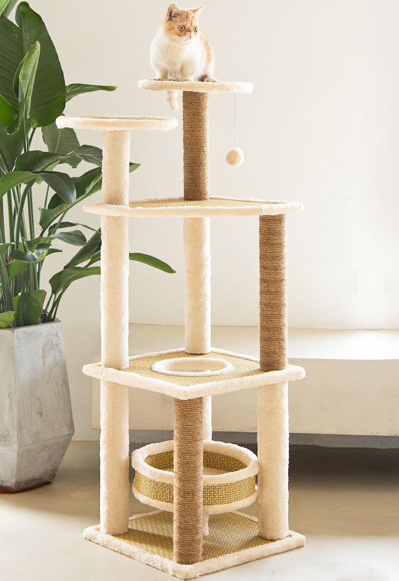 Rastreador para gatos no quinto andar com claraboia, torre alta de escalada moderna para jogos internos para gatos grandes e gatinhos 