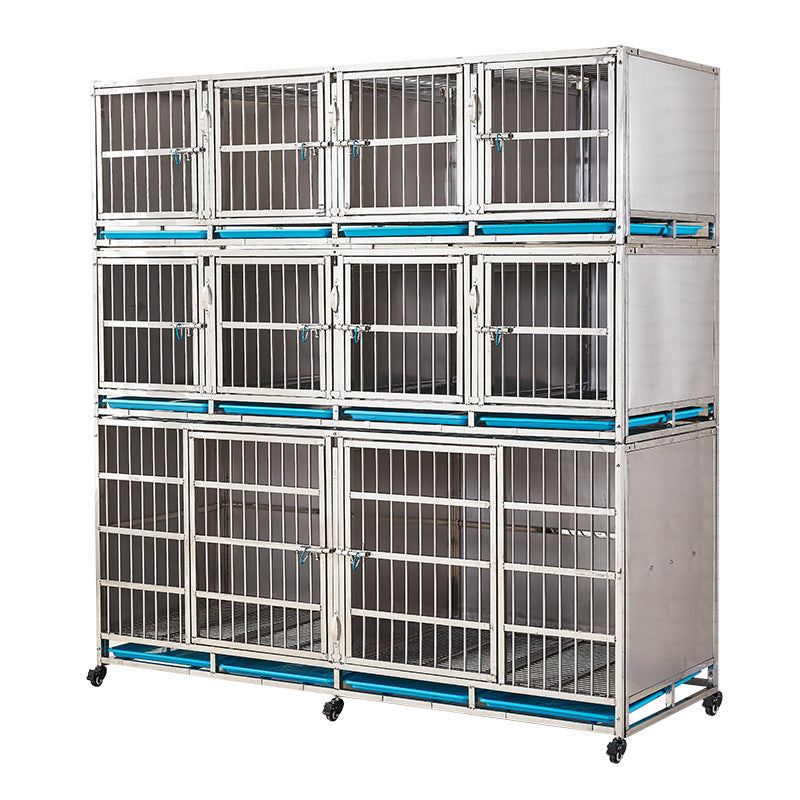 PG-0394   209 Single layer & Four Rooms Veterinary Stainless Steel Dog Kennel Cages Equipment Animal Cages