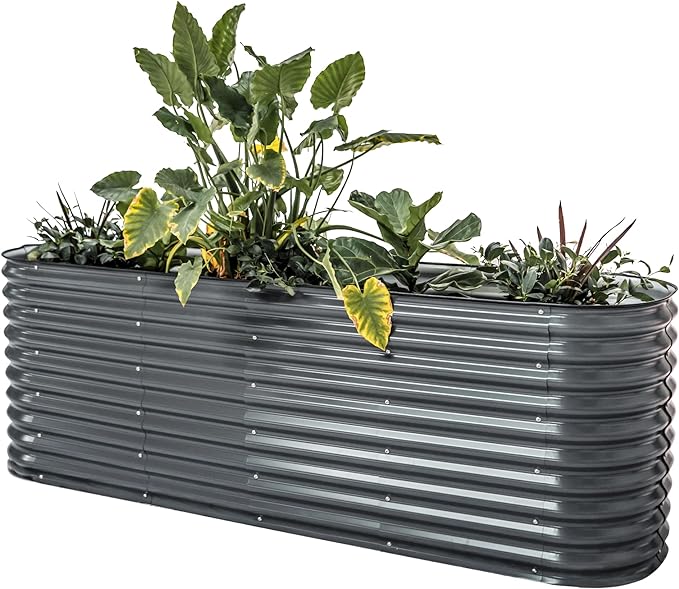 PG-0248 jardim 32 "9 ​​em 1 Kits de cama de jardim elevada extra alta Caixa de plantador elevada modular para vegetais Flores Frutas Jardim elevado de metal oval 