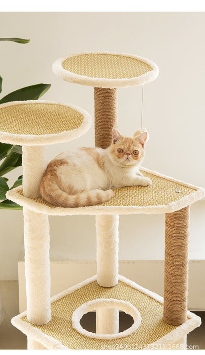 Rastreador para gatos no quinto andar com claraboia, torre alta de escalada moderna para jogos internos para gatos grandes e gatinhos 