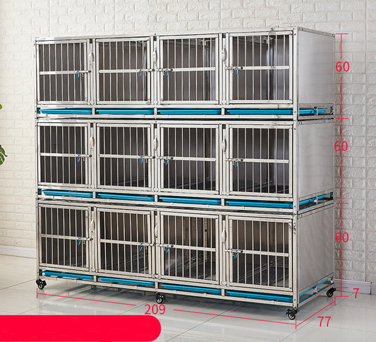 PG-0389 209 Três camadas e doze salas Veterinárias de aço inoxidável para canil para cães Equipamentos Gaiolas para animais 