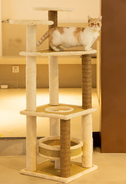 Rastreador para gatos no quinto andar com claraboia, torre alta de escalada moderna para jogos internos para gatos grandes e gatinhos 