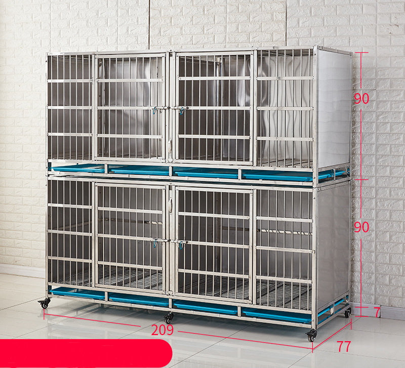 PG-0392   209 Two layers & Four Rooms Veterinary Stainless Steel Dog Kennel Cages Equipment Animal Cages