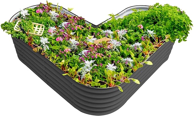 PG-0250  garden 17" Tall L-Shape Raised Garden Bed Metal Raised Planter Bed for Vegetables Flowers Ground Planter Box