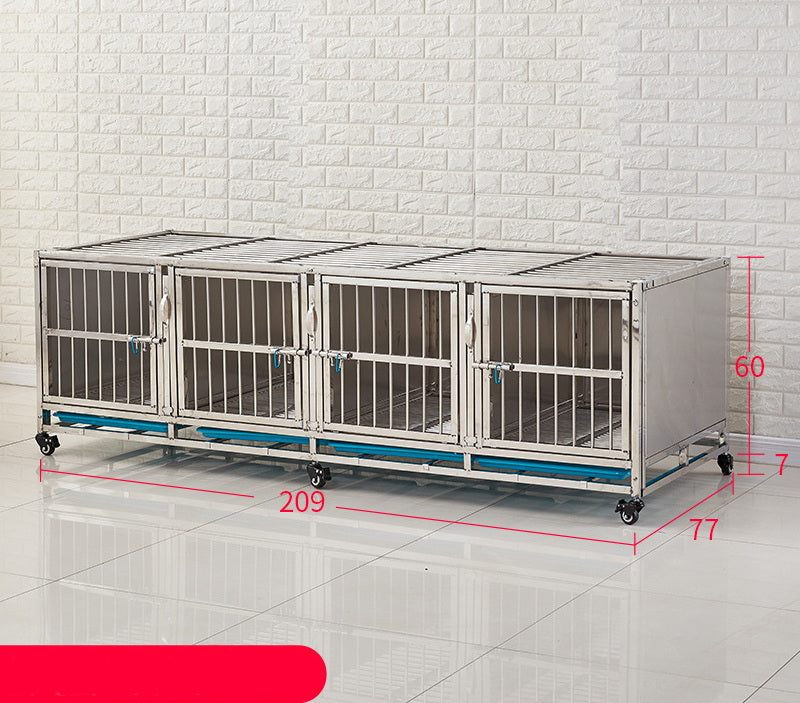 PG-0394   209 Single layer & Four Rooms Veterinary Stainless Steel Dog Kennel Cages Equipment Animal Cages