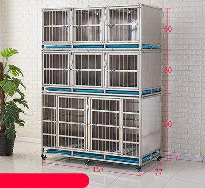 PG-0395   157  Three layers & Eight Rooms Veterinary Stainless Steel Dog Kennel Cages Equipment Animal Cages