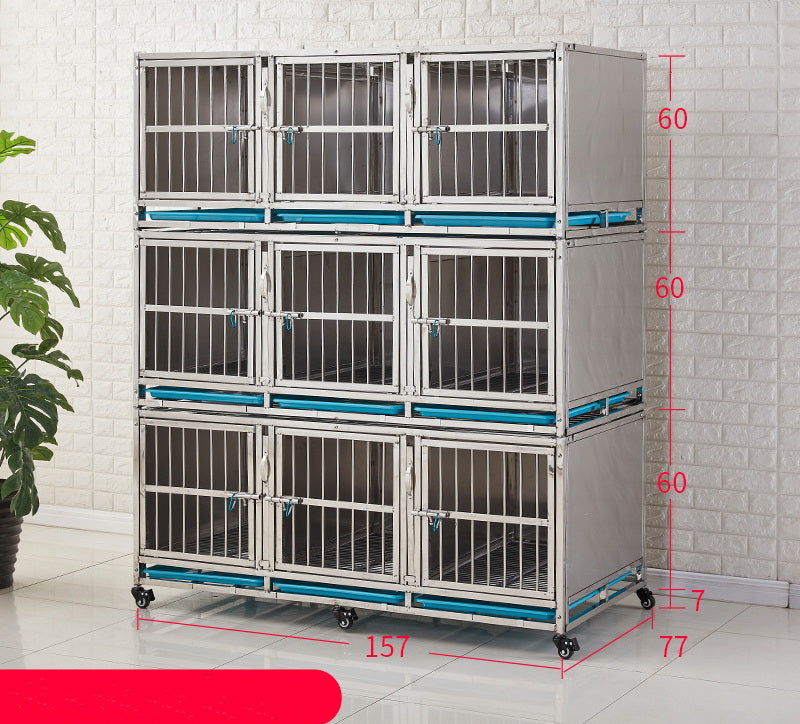 PG-0396   157  Three layers & Nine Rooms Veterinary Stainless Steel Dog Kennel Cages Equipment Animal Cages