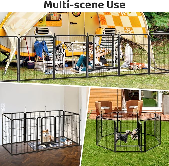 PG-0209 Cercadinho para cães interno e externo com 6 painéis, caneta para cães médios/pequenos, filhotes, gatos, metal resistente, cerca para cães, portátil, dobrável para trailer, acampamento, quintal 