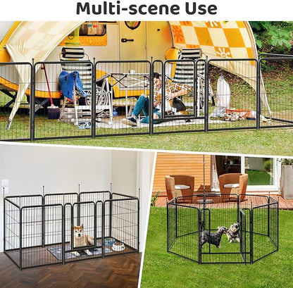 PG-0209 Cercadinho para cães interno e externo com 6 painéis, caneta para cães médios/pequenos, filhotes, gatos, metal resistente, cerca para cães, portátil, dobrável para trailer, acampamento, quintal 