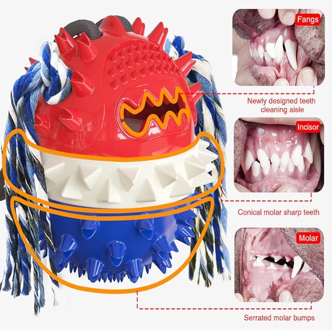 Dog Chewing Toys Teething Ball Toys Drawstring Double Suction Cup Pull Ball Toys Food Dispensing Teeth Cleaning Pet Interactive Educational Toys